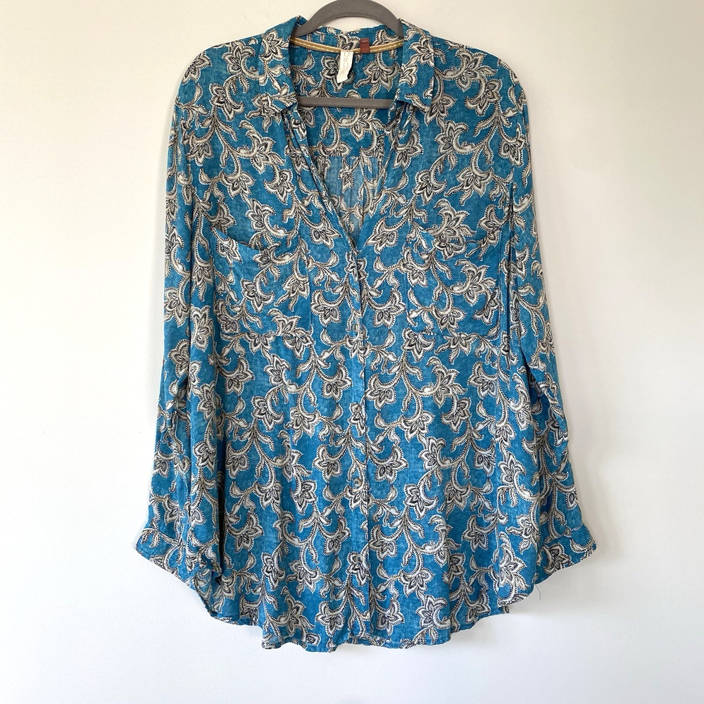 Anthropologie Pilcro Leilani Tunic Buttondown Paisley Utility Front Pockets XL